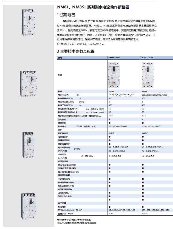 NM8L、NM8SL系列剩余電流動作斷路器選型